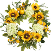Pudate Sunflower Wreath on front door adds seasonal curb appeal.