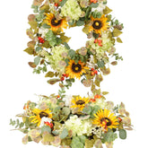 Pudate Sunflower Wreath on front door enhances curb appeal with seasonal color