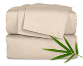 Pure Bamboo queen sheets 4-piece set laid flat, ultra-soft and cooling for a luxurious night.
