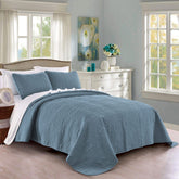 Pure Bedding ash blue quilt set for full/queen size offering all-season comfort and elegant décor.