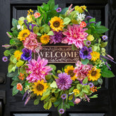 PureCosy front door wreath with sunflowers enhances spring curb appeal.