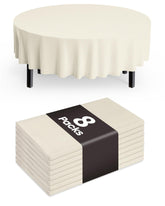 Pureegg round 84-inch beige tablecloth on a wedding reception table