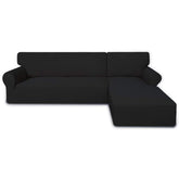 PureFit sectional cover on a 3-seat with chaise shows full coverage for an L-shaped sofa.