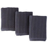 Puskul 3-piece waffle towels set in dark gray, large 32x16 inches for kitchen and bath.