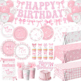 Pymurod pink bow banner adds festive flair to birthday celebrations.