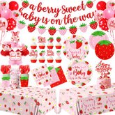 Pymurod strawberry baby shower banner enhances theme and visual appeal.