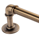 QBMVWF brass industrial pipe curtain rod offers 18-88 inch reach for versatile window styling.