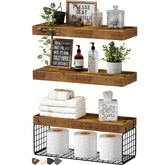 QEEIG over-toilet shelves with rustic brown finish for space-saving storage.