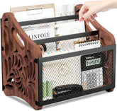 QILICHZ magazine holder with wood and mesh design for stylish storage