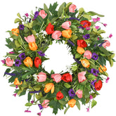 Qingbei Rina spring wreath front door with tulips and eucalyptus adds vibrant curb appeal