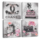 QINGTAI pink fashion wall art set adds a stylish focal point to a women's bedroom with 8x8 inch canvases.