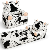 QIUODO toddler chair with cow pattern and plush faux fur for cozy seating.