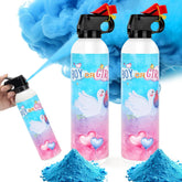 QIYVLOS gender reveal fire extinguisher two-pack adds festive color to party decor.
