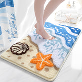 QJHOMO coastal rug waves closeup shows soft fibers for cozy bathroom warmth