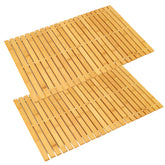 QTLCOHD bamboo bath mat with natural grain and non-slip bottom for bathroom safety