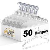 Quality Hangers clear plastic hangers, full view, for an organized closet.