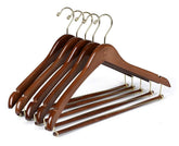 Quality Hangers curved wooden hanger with walnut finish for premium closet organization.