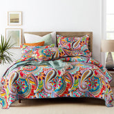 Qucover oversized king quilt with paisley pattern offers breathable cotton for all-season comfort.