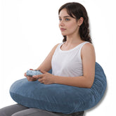 Queen Rose reading pillow with arm-rest supports arms during reading and gaming.
