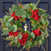 Quixem spring hydrangea wreath on front door adds year-round curb appeal
