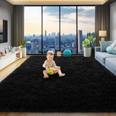 qulint 8x10 soft fluffy black rug, living room, adds cozy warmth