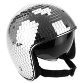 QWORK disco ball helmet glitter cap with mirrored tiles adds party flair for stage performances.