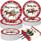 Qyeahkj Derby Day dinner plates with a rose motif for elegant tables and easy cleanup.