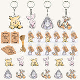 QZCYU Winnie keychains close-up with vibrant acrylic charms for party favors