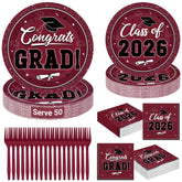 QZYL graduation dinner plates in wine red create a cohesive, sturdy ceremony table.