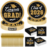 QZYL graduation 9-inch plates in black and gold for an elegant party service.
