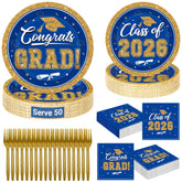 QZYL graduation plates blue and gold 9-inch dinner for elegant table decor