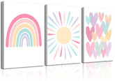 RCJARTI pink nursery wall art 3pc set adds calm color to a baby's room for a cozy backdrop