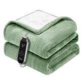 Reaks heated blanket throw on bed with plush flannel sherpa warmth.