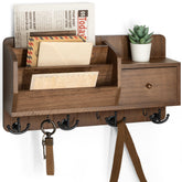Rebee Vision key and mail holder wall mount front view in rustic brown.
