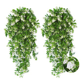 RECUTMS artificial hanging flowers in white for durable outdoor year-round decor.