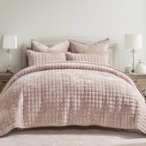 RECYCO luxury velvet quilt full queen rose pink, plush softness visible