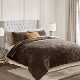RECYCO luxury velvet quilt full-queen in walnut brown adds elegant warmth.