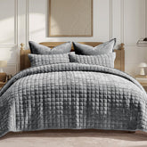 RECYCO luxury velvet quilt set on king bed with rich color depth