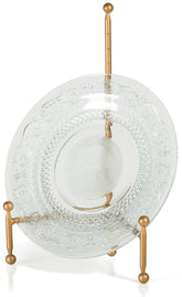 Red Co. decorative tripod plate stand in gold finish for elegant display.