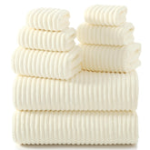 Redkiss Cream microfiber towel set, front view, 8-piece bath collection for home use.