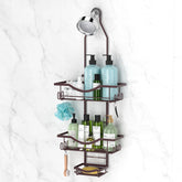 REINHARDT shower caddy hangs securely over the showerhead for easy access