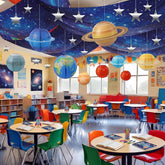 Relaxgiant space ceiling banner set creates a dramatic galaxy backdrop for VBS