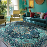 RELEANY area rug floral medallion teal adds vintage charm and soft underfoot feel.