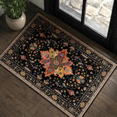 RELEANY area rug with black colorful floral pattern suitable for entryways and high-traffic areas