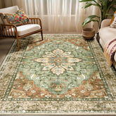 RELEANY area rug with brick red floral vintage medallion enhances living room warmth