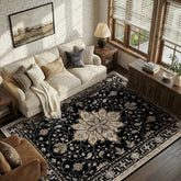 RELEANY area rug 5x7 with washable non-slip floral medallion, ideal for busy homes.