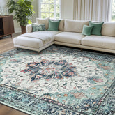 RELEANY floral medallion rug in living room style with non-slip backing for safety