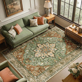 RELEANY floral vintage medallion rug 6x9 in a warm living room with washable convenience.