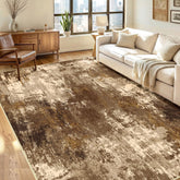 RELEANY washable 5x7 abstract rug in brown-tan-coffee with soft low-pile texture.