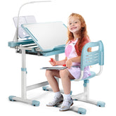 Rengue kids desk and chair set showing height adjustment for growing children.